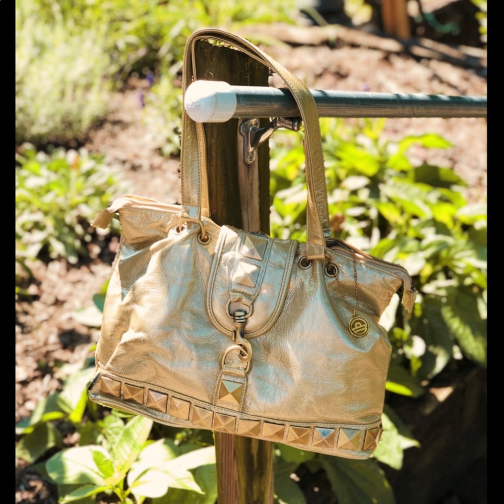 Big Buddha Gold Metallic Studded Shoulder Bag NWT